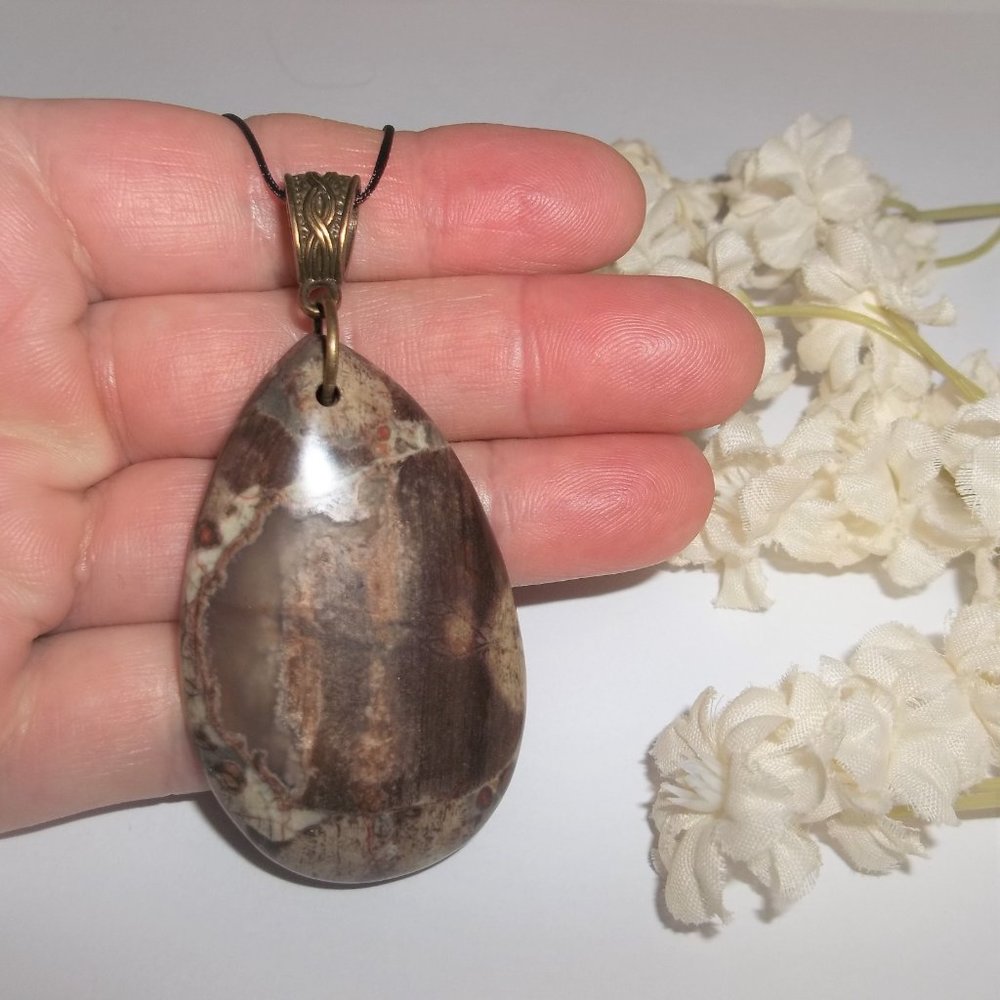 Brown Faux Jasper Gemstone Necklace Jewelry Gift Idea for Her Boho Style 6684 - Picture 6 of 9